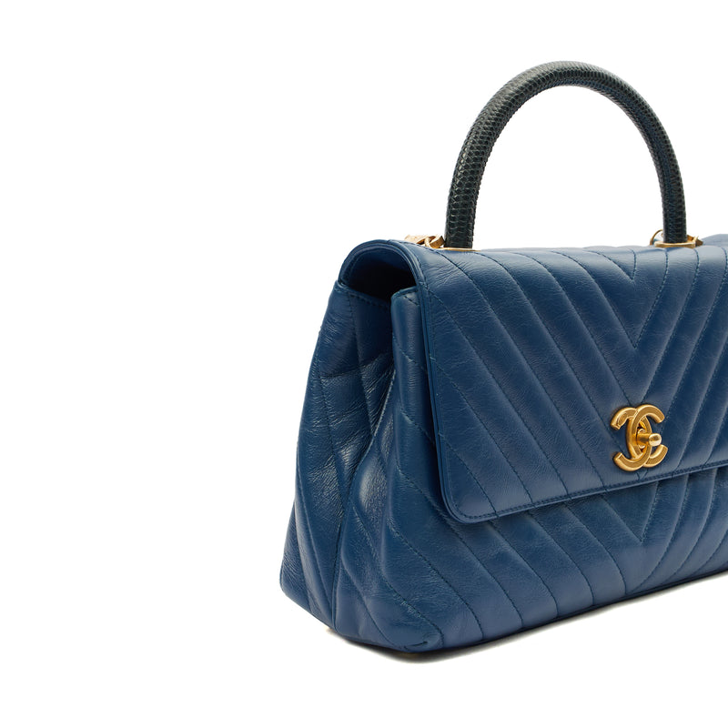 Picture of Chanel Top Handle Coco Top Handle in Blue, Crinkled Calfskin Leather