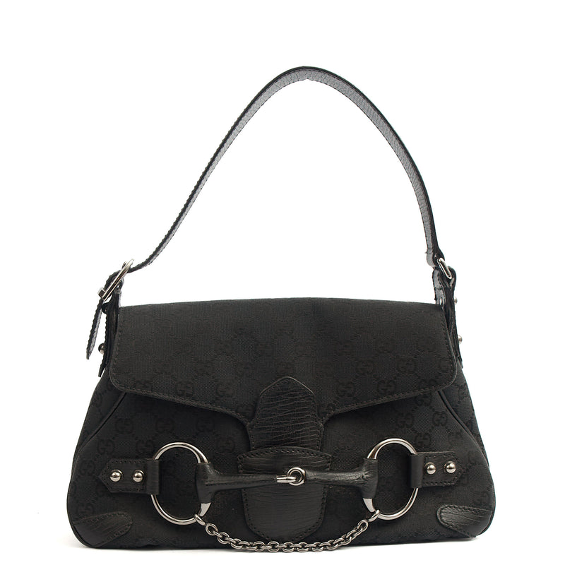 Picture of Gucci Shoulder Bag Horsebit Chain Shoulder Bag in Black, GG Canvas