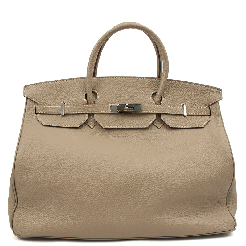 Picture of Hermes Tote Birkin 40 in Gris Tourterelle, Clemence Leather