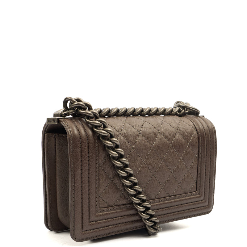 Chanel Shoulder Bag Boy - Mini in Metallic, Calfskin Leather