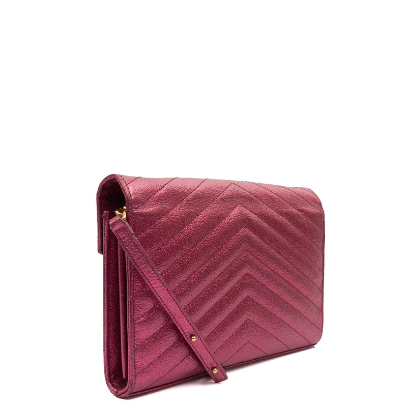 Saint Laurent Cross Body Envelope Wallet on Chain in Pink, Calfskin Leather