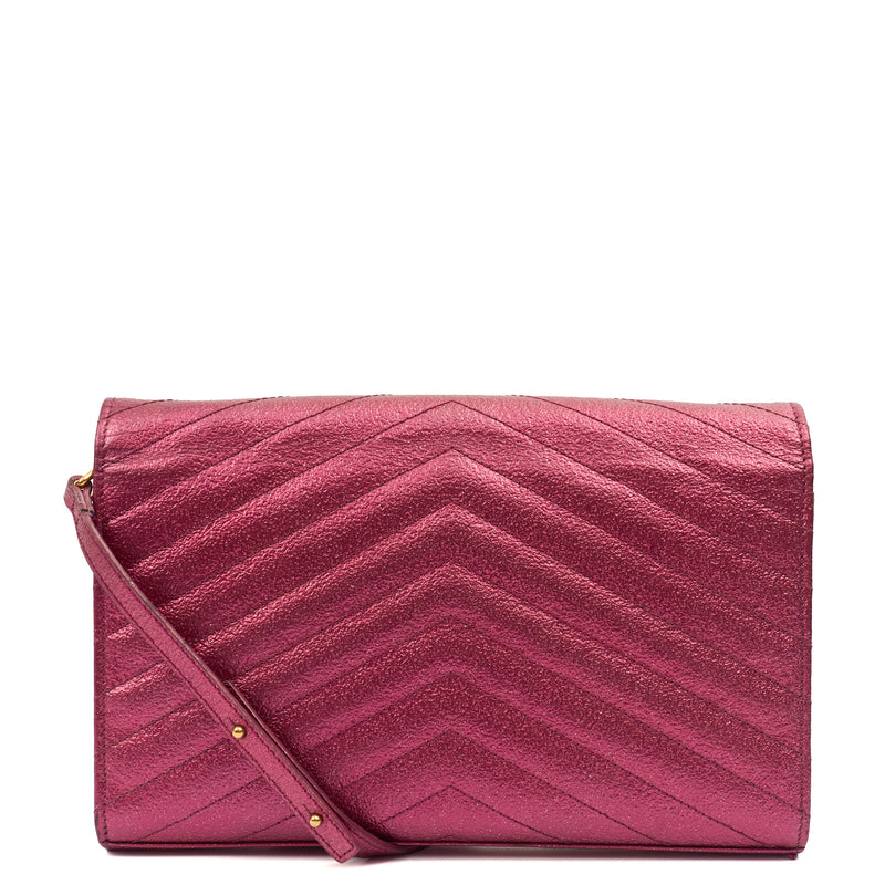 Saint Laurent Cross Body Envelope Wallet on Chain in Pink, Calfskin Leather
