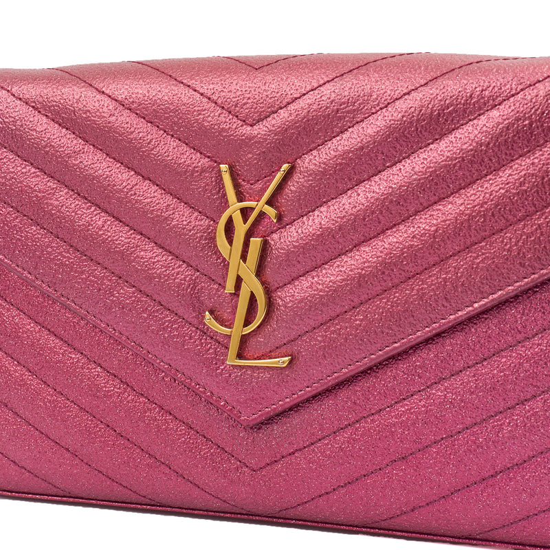 Saint Laurent Cross Body Envelope Wallet on Chain in Pink, Calfskin Leather