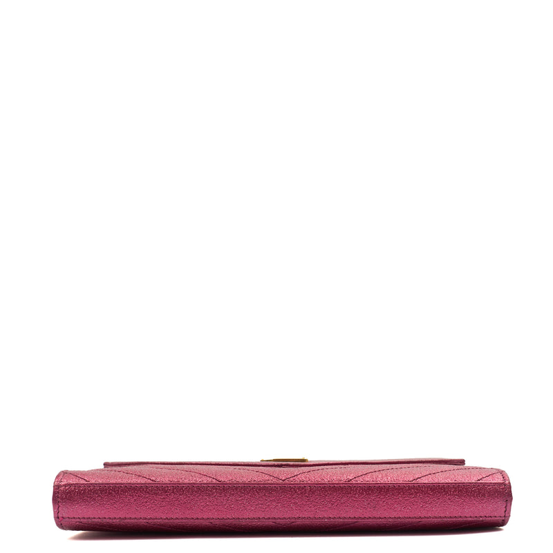 Saint Laurent Cross Body Envelope Wallet on Chain in Pink, Calfskin Leather