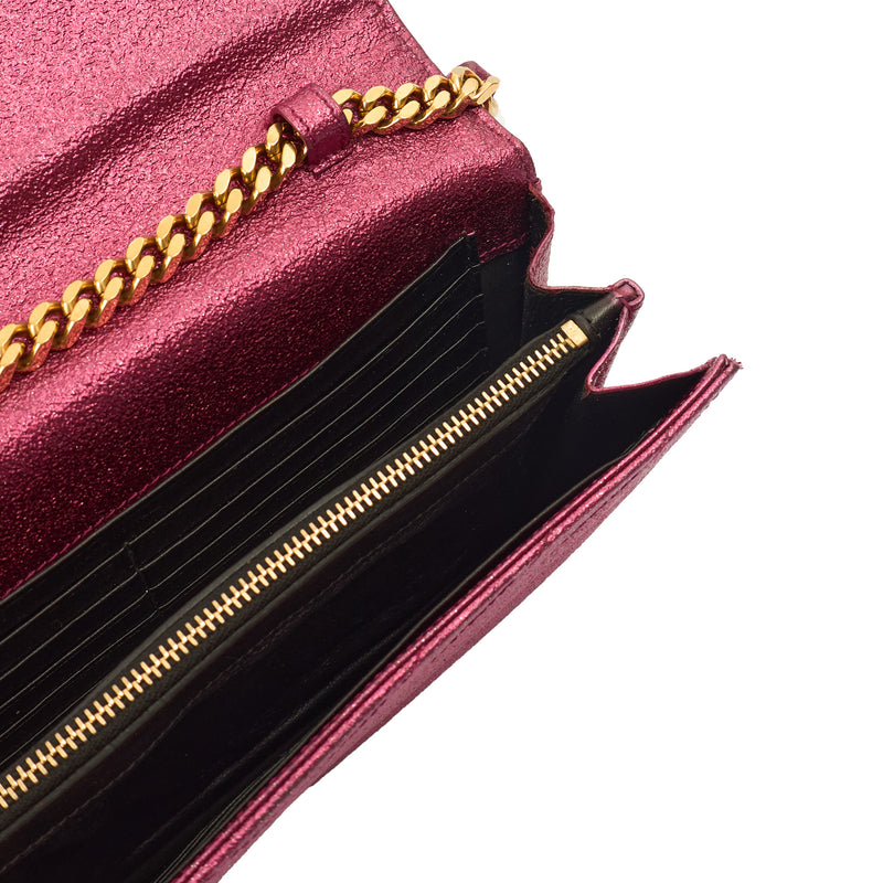 Saint Laurent Cross Body Envelope Wallet on Chain in Pink, Calfskin Leather