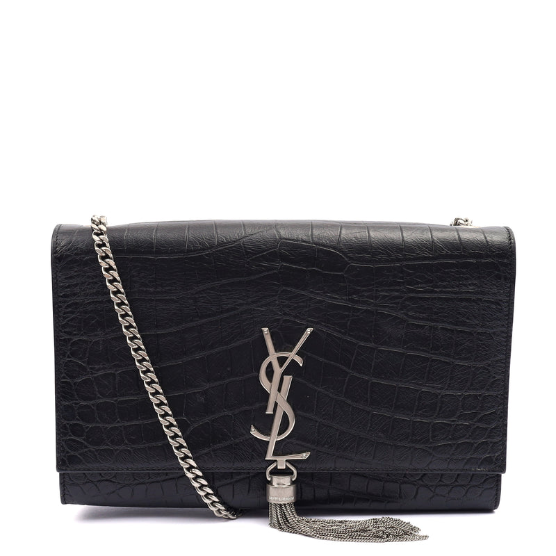 Picture of Saint Laurent Cross Body Kate Small Tassel in Black, Exotic Effect Leather