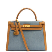 Picture of Hermes Top Handle Kelly 32 in Blue, Fabric