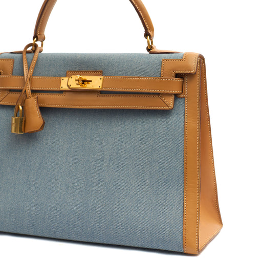 Picture of Hermes Top Handle Kelly 32 in Blue, Fabric