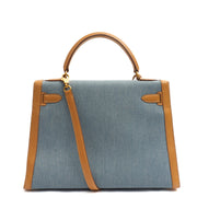 Picture of Hermes Top Handle Kelly 32 in Blue, Fabric