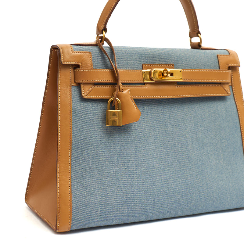 Picture of Hermes Top Handle Kelly 32 in Blue, Fabric