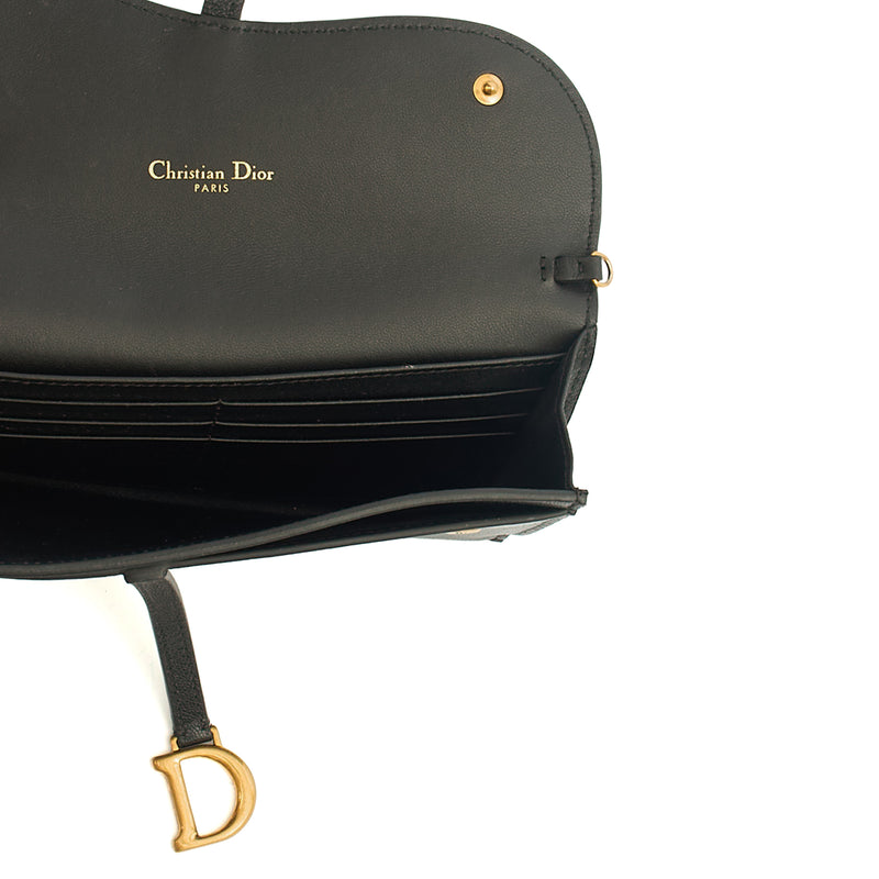 Picture of Christian Dior Cross Body Long Saddle Wallet with Chain in Black, Calfskin