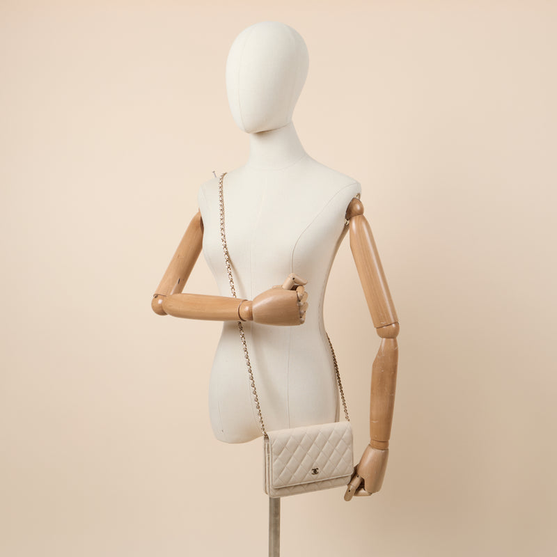 Chanel Cross Body Wallet on Chain in Neutral, Caviar Leather