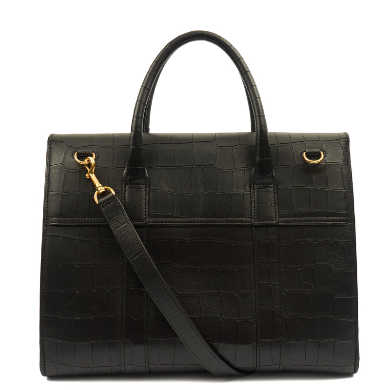 Picture of Mulberry Tote Bayswater with Strap in Black, Exotic Effect Leather