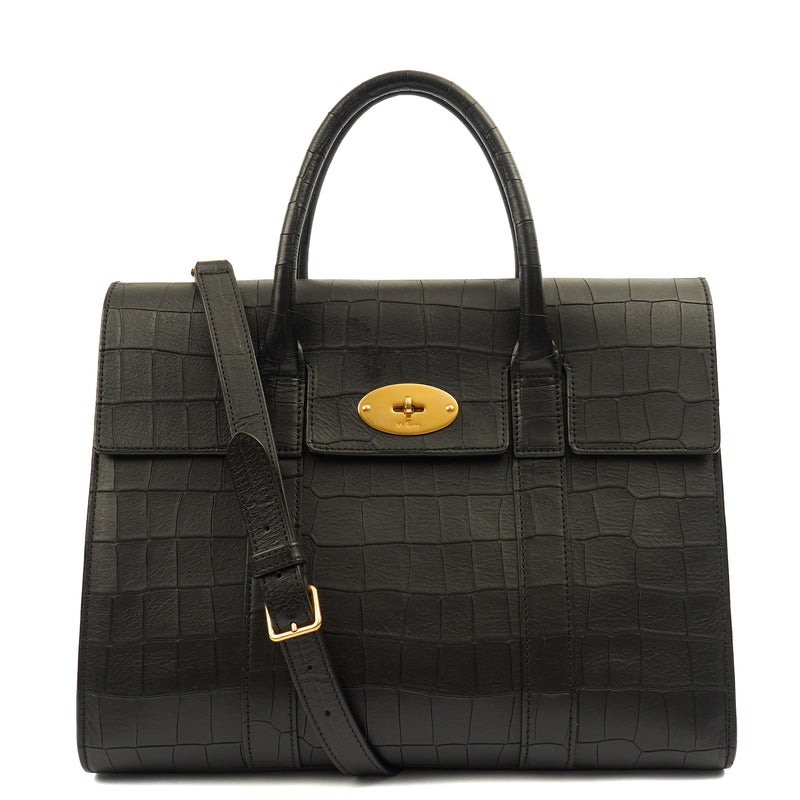 Picture of Mulberry Tote Bayswater with Strap in Black, Exotic Effect Leather