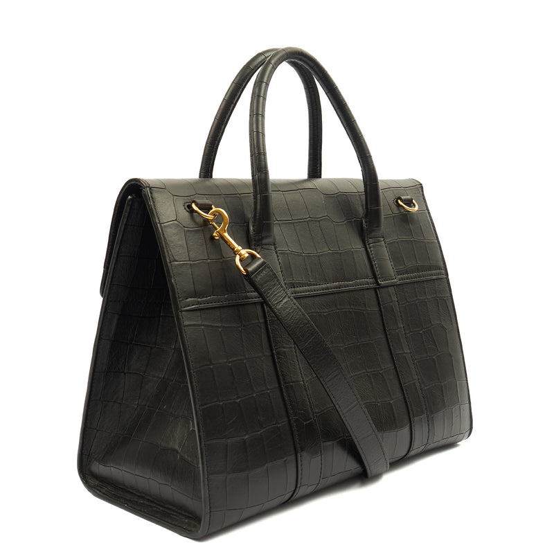 Picture of Mulberry Tote Bayswater with Strap in Black, Exotic Effect Leather