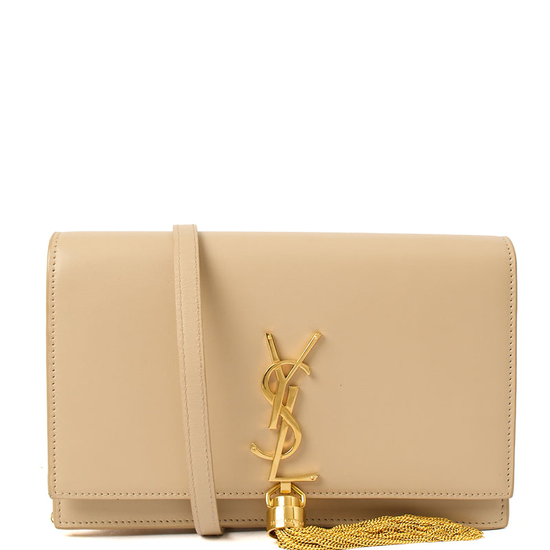 Picture of Saint Laurent Cross Body Kate Small Tassel in Neutral, Calfskin Leather