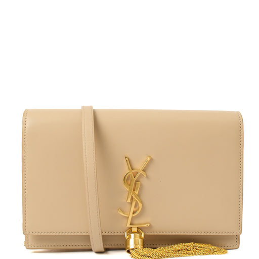 Picture of Saint Laurent Cross Body Kate Small Tassel in Neutral, Calfskin Leather