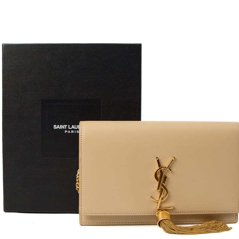 Picture of Saint Laurent Cross Body Kate Small Tassel in Neutral, Calfskin Leather