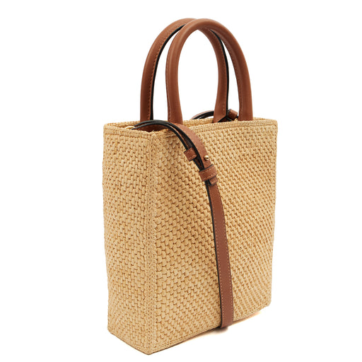 Picture of Loewe Cross Body Raffia Tote - Small in Brown, Leather