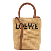 Picture of Loewe Cross Body Raffia Tote - Small in Brown, Leather