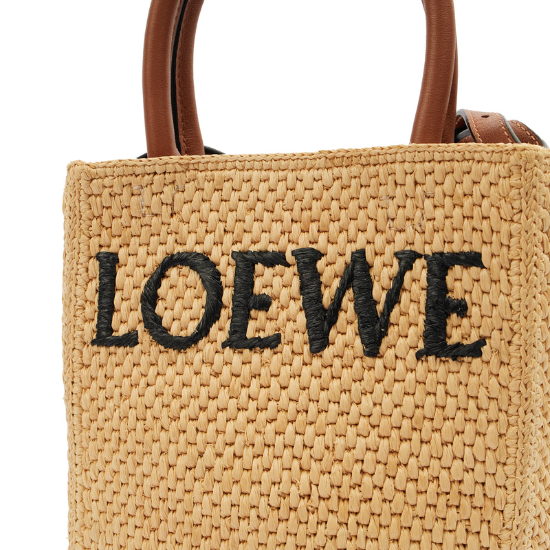 Picture of Loewe Cross Body Raffia Tote - Small in Brown, Leather