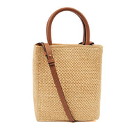 Picture of Loewe Cross Body Raffia Tote - Small in Brown, Leather