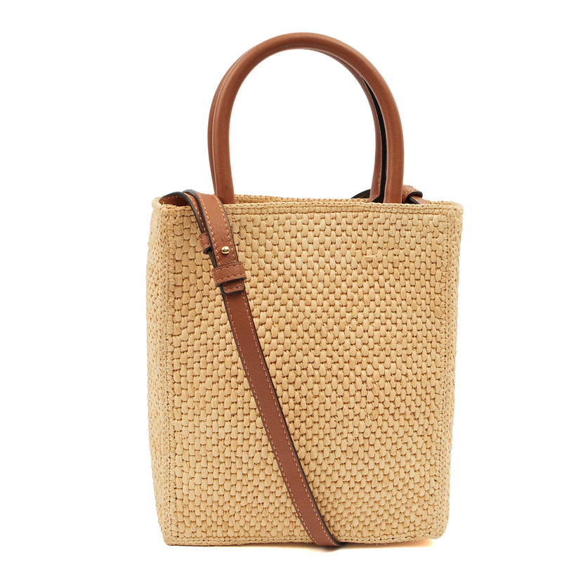 Picture of Loewe Cross Body Raffia Tote - Small in Brown, Leather