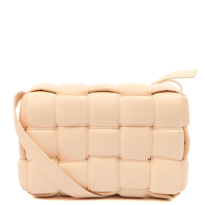 Picture of Bottega Veneta Cross Body Padded Cassette in Porridge, Leather
