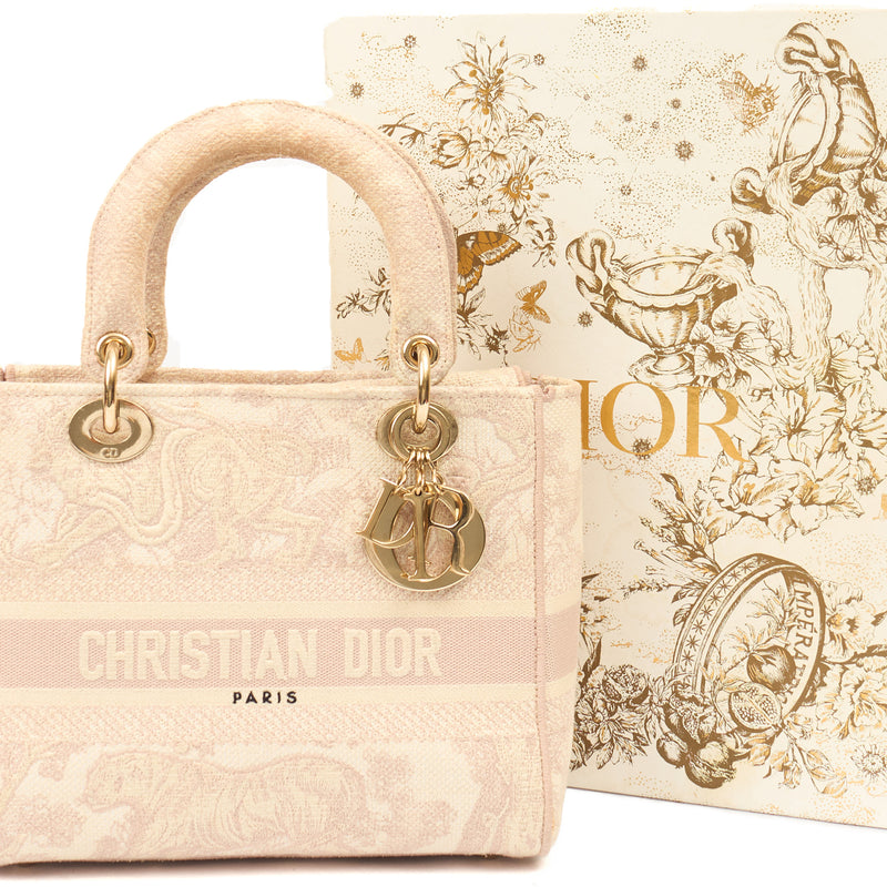 Picture of Christian Dior Tote Lady D-lite - Medium in Powder Pink, Dior Oblique Embroidery