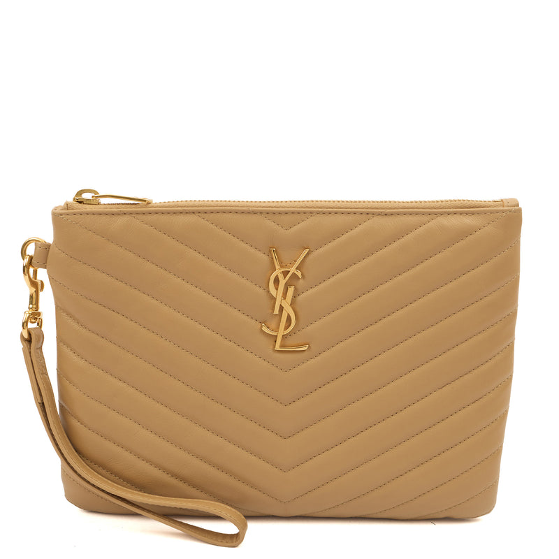 Picture of Saint Laurent Clutch Monogram Pouch A5 in Neutral, Leather