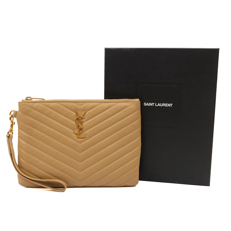 Picture of Saint Laurent Clutch Monogram Pouch A5 in Neutral, Leather