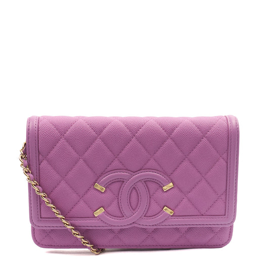 Picture of Chanel Cross Body CC Filigree Clutch With Chain in Purple, Caviar Leather