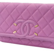 Picture of Chanel Cross Body CC Filigree Clutch With Chain in Purple, Caviar Leather