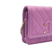 Picture of Chanel Cross Body CC Filigree Clutch With Chain in Purple, Caviar Leather