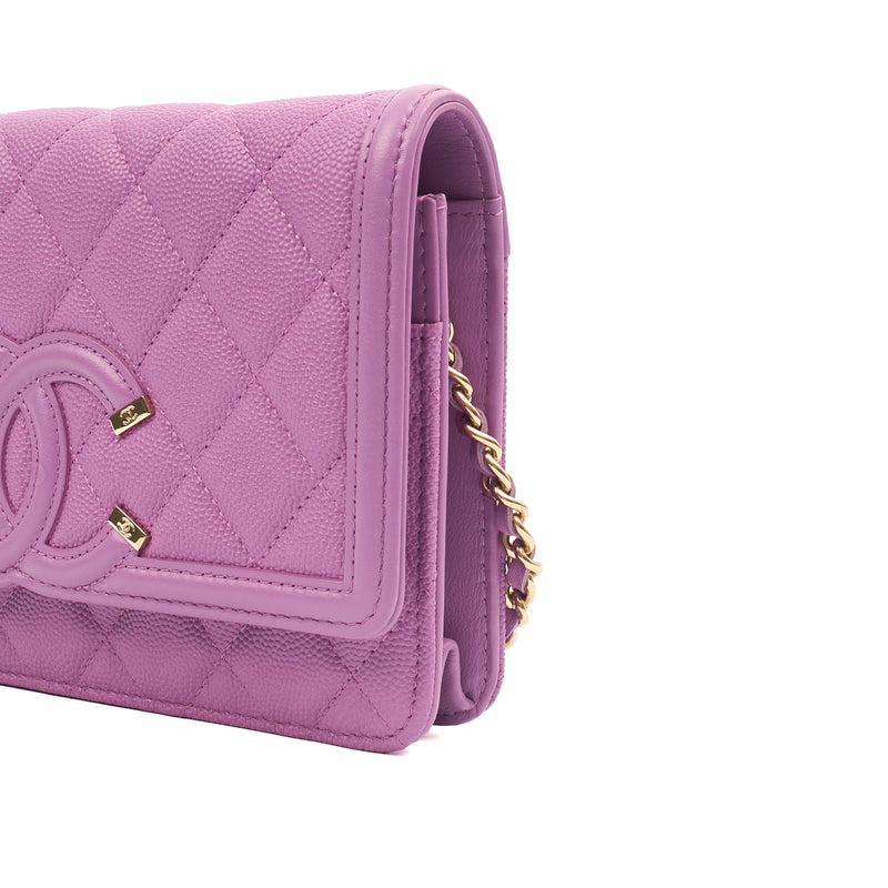Picture of Chanel Cross Body CC Filigree Clutch With Chain in Purple, Caviar Leather