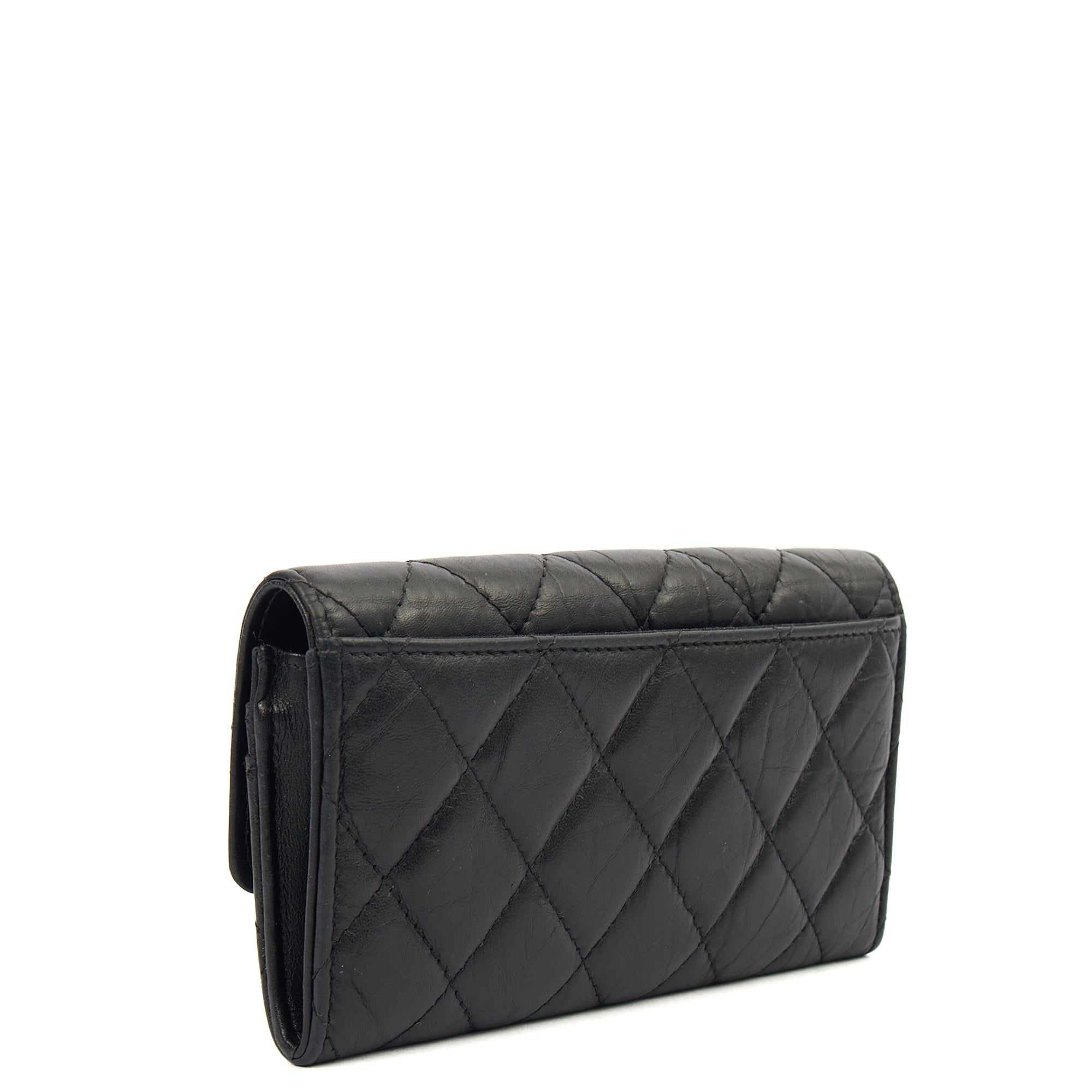 Chanel Purse Flap Wallet in Black, Crinkled Calfskin Leather | The
