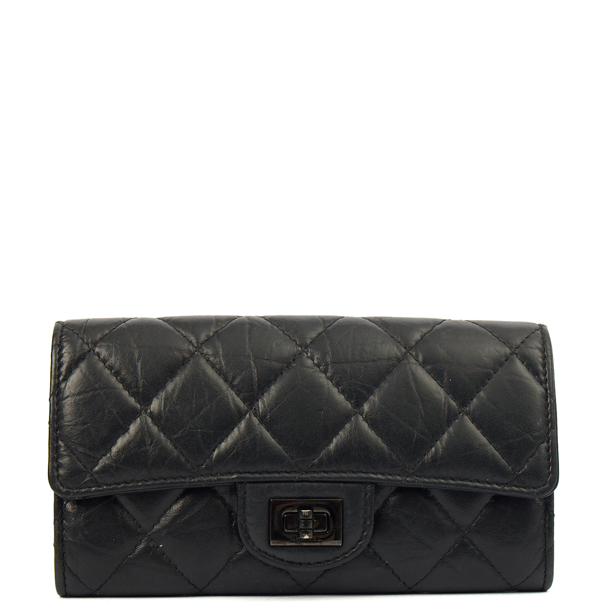Chanel Purse Flap Wallet in Black, Crinkled Calfskin Leather | The