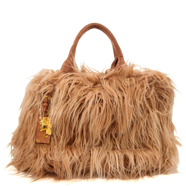 Prada Tote Borsa a Mano Vitello Phenix in Brown, Faux Fur | The Prada Tote Borsa a Mano Vitello Phenix in Brown, Faux Fur | The