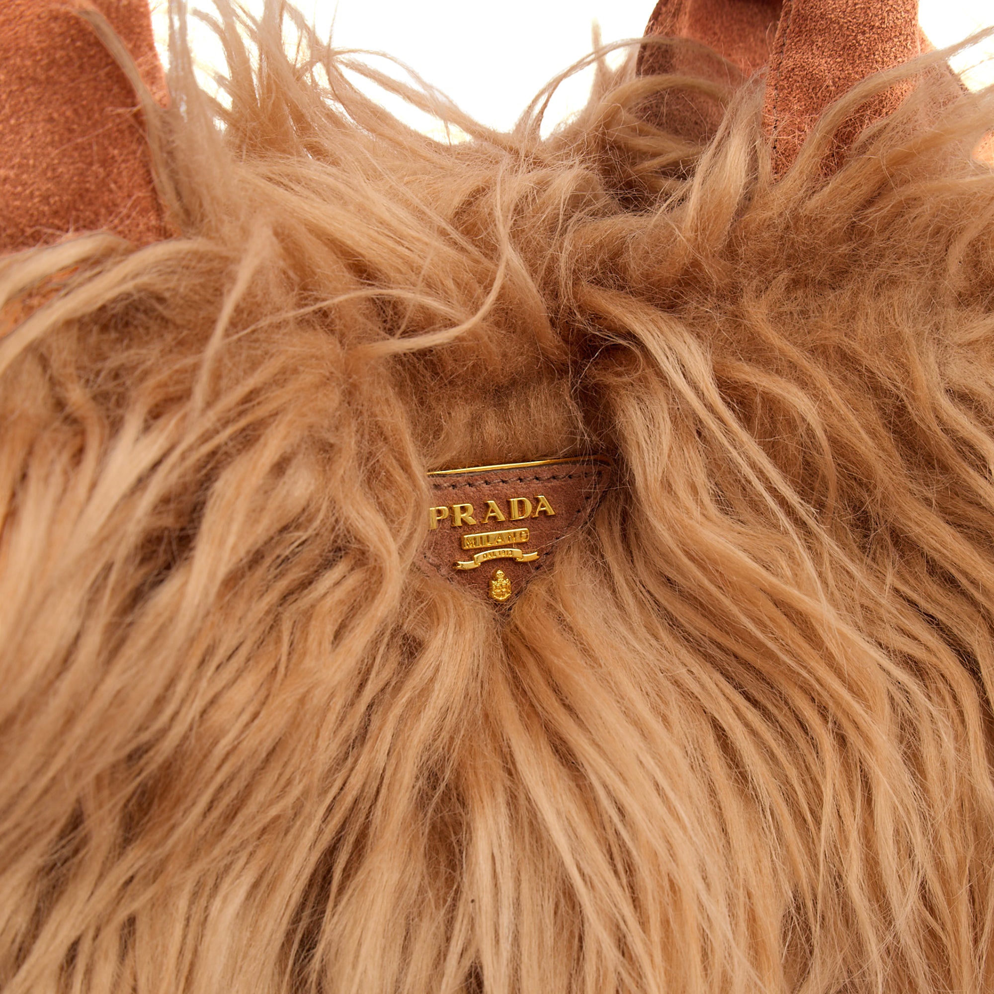 Prada Tote Borsa a Mano Vitello Phenix in Brown, Faux Fur | The