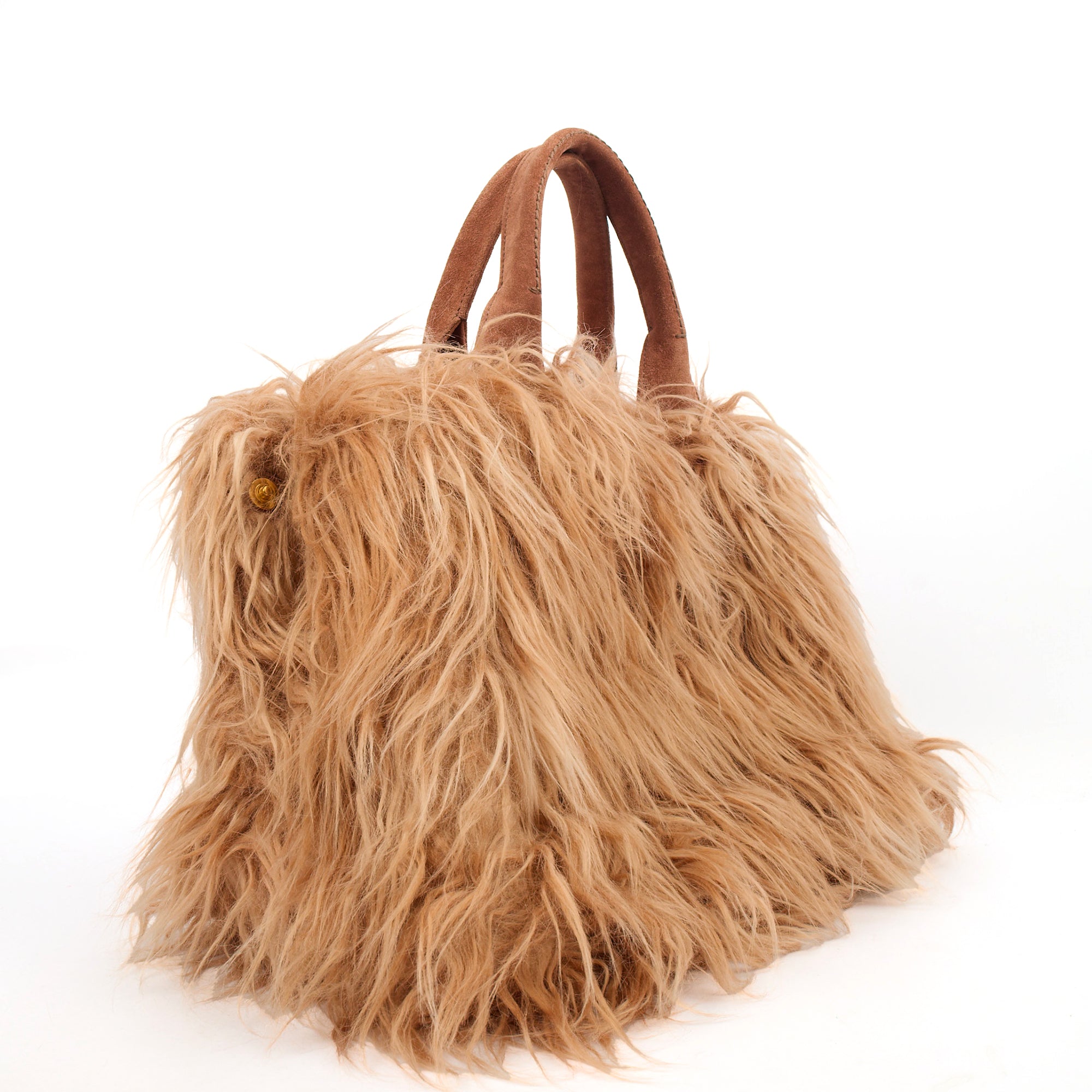 Prada Tote Borsa a Mano Vitello Phenix in Brown, Faux Fur | The
