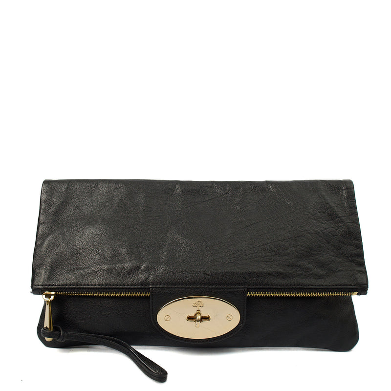 Picture of Mulberry Clutch Postman's Lock Clutch in Black, Calfskin Leather