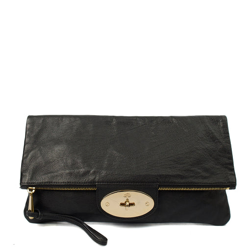 Picture of Mulberry Clutch Postman's Lock Clutch in Black, Calfskin Leather
