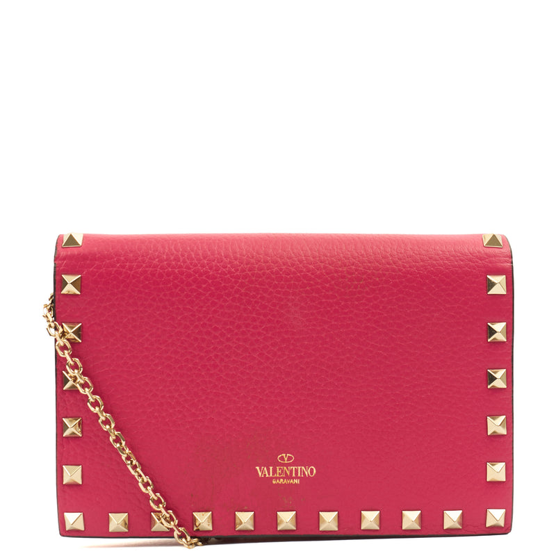 Picture of Valentino Cross Body Rockstud Spike Cross Body Clutch in Pink, Calfskin