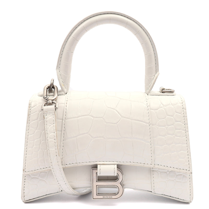 Picture of Balenciaga Mini Bag Hourglass Top Handle Small in White, Exotic Effect Leather