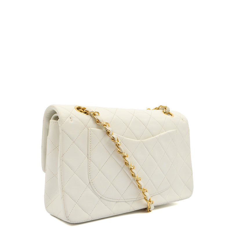 Chanel Shoulder Bag Classic Double Flap - Medium in White, Lambskin Leather