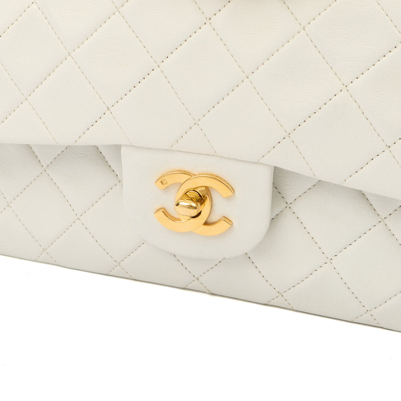 Chanel Shoulder Bag Classic Double Flap - Medium in White, Lambskin Leather