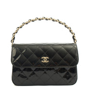 Picture of Chanel Top Handle Flap Bag With Top Handle in Black, Patent Leather