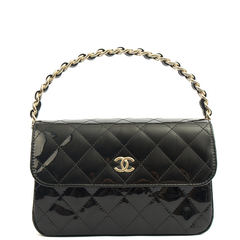 Picture of Chanel Top Handle Flap Bag With Top Handle in Black, Patent Leather