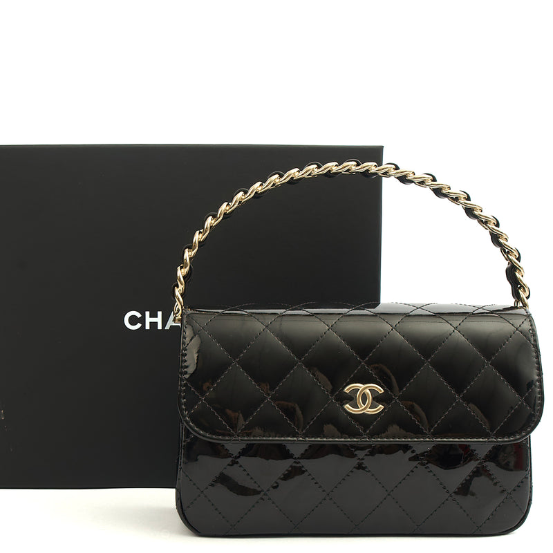 Picture of Chanel Top Handle Flap Bag With Top Handle in Black, Patent Leather