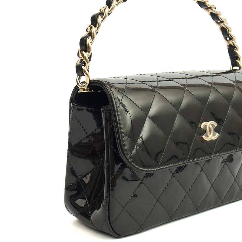 Picture of Chanel Top Handle Flap Bag With Top Handle in Black, Patent Leather